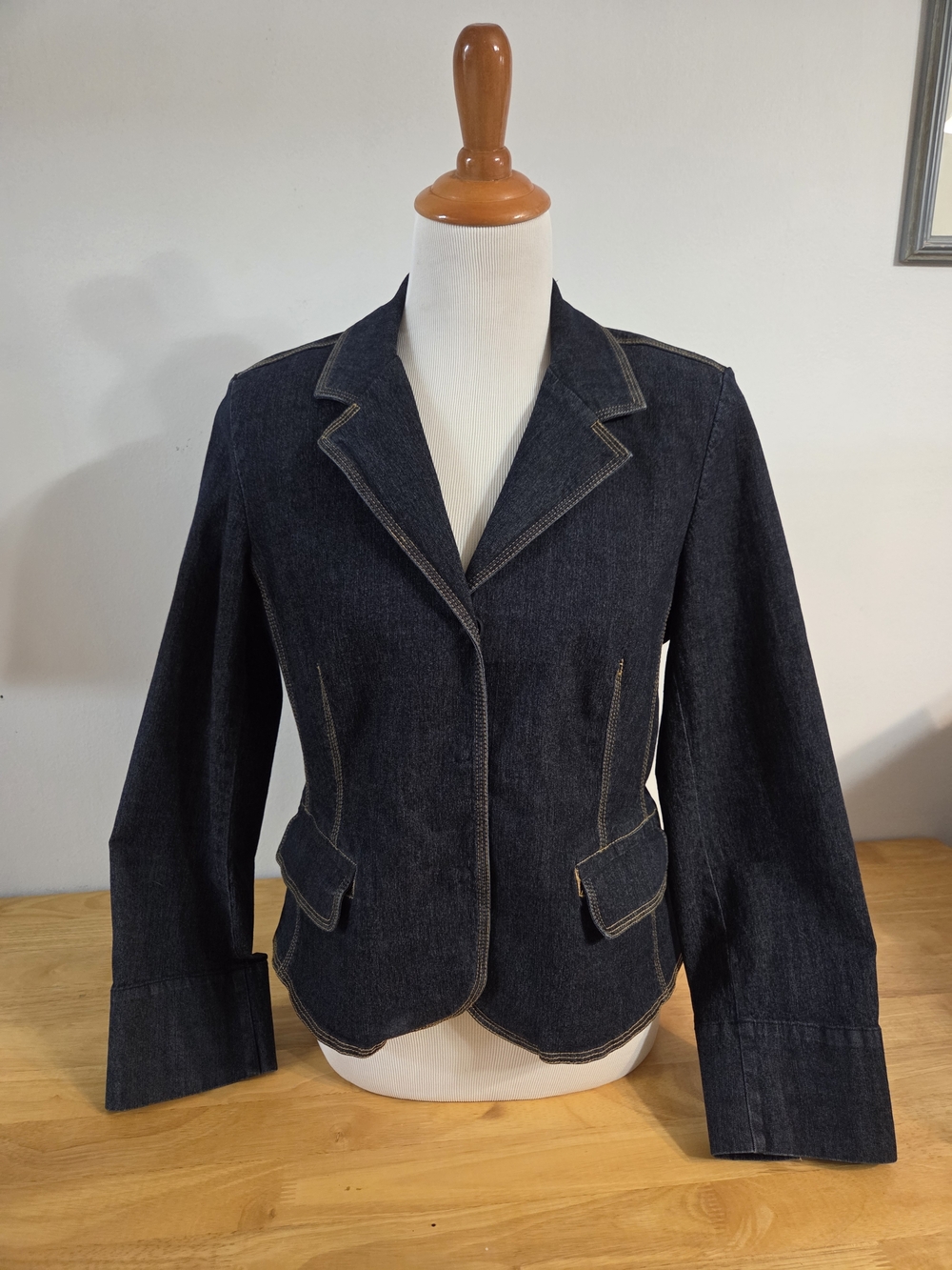 Dark Soft Denim With 3% Spandex Tailored Women's Blazer Jacket